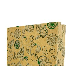 Sobre de papel americano para frutería fabricado con papel kraft verjurado de 100 gramos con una medida de 25+14x40 centímetros.
