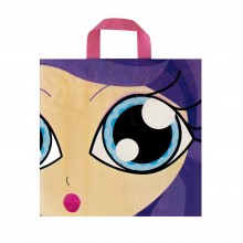 Bolsa de plástico reciclado con asa de lazo impresa, apta para la normativa, contiene más de un 70% de plástico reciclado.
