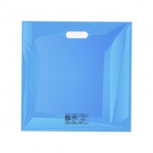 Bolsas de plástico reciclado azul con asa de troquel y fabricada con un grosor de 220 galgas o 55 micras