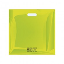 Bolsas de plástico reciclado color verde con asa de troquel y fabricada con un grosor de 220 galgas o 55 micras