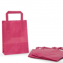 Bolsa de papel rosa fucsia con asa plana, fabricada con papel de celulosa de 80 gramos