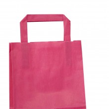 Bolsa de papel rosa fucsia con asa plana, fabricada con papel de celulosa de 80 gramos