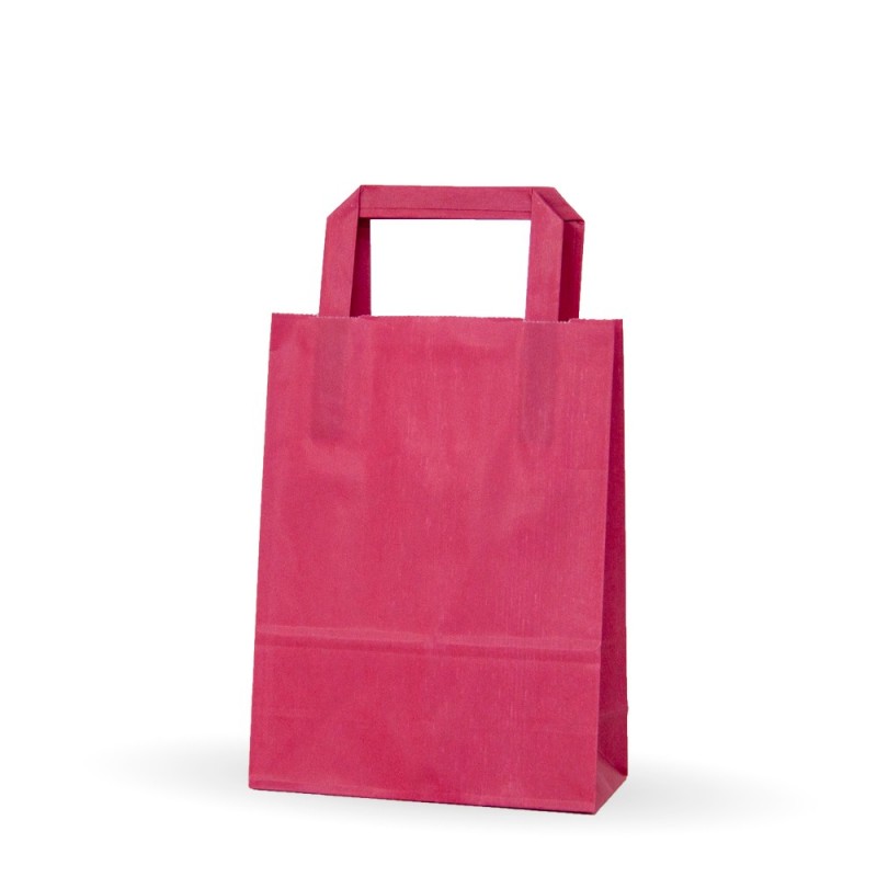 Meloso Desarmamiento Microprocesador Bolsa de papel rosa fucsia asa plana. Caja 225uds - Medida: 18+8x24cm