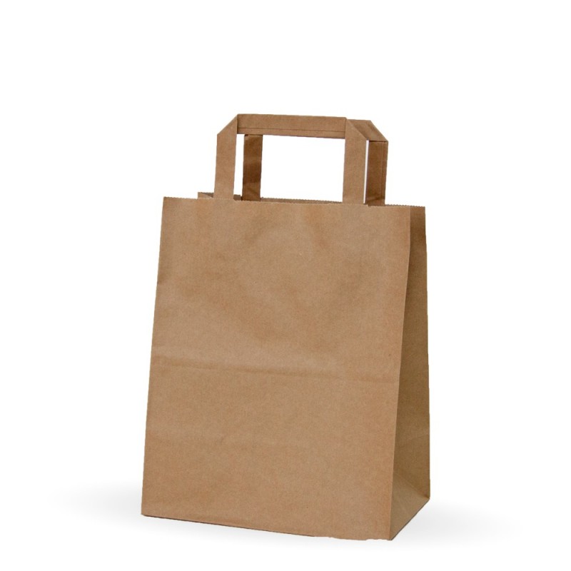Bolsa de papel kraft con asa plana, medida 18+x8x24, papel 80 gramos. Bolsa de papel kraft con asa plana, medida 18+x8x24, papel 80 gramos.
