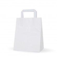 Bolsa de papel blanca con asa plana 21+13x26, fabricada con papel de color blanco de 80 gramos