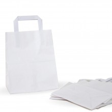 Bolsa de papel blanca con asa plana 21+13x26