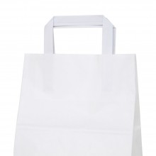 Bolsa de papel blanca con asa plana 21+13x26, fabricada con papel de color blanco de 80 gramos