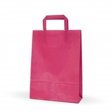 Bolsa de papel rosa fucsia con asa plana, fabricada con papel de color fucsia de 80 gramos