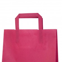 Bolsa de papel rosa fucsia con asa plana, fabricada con papel de color fucsia de 80 gramos