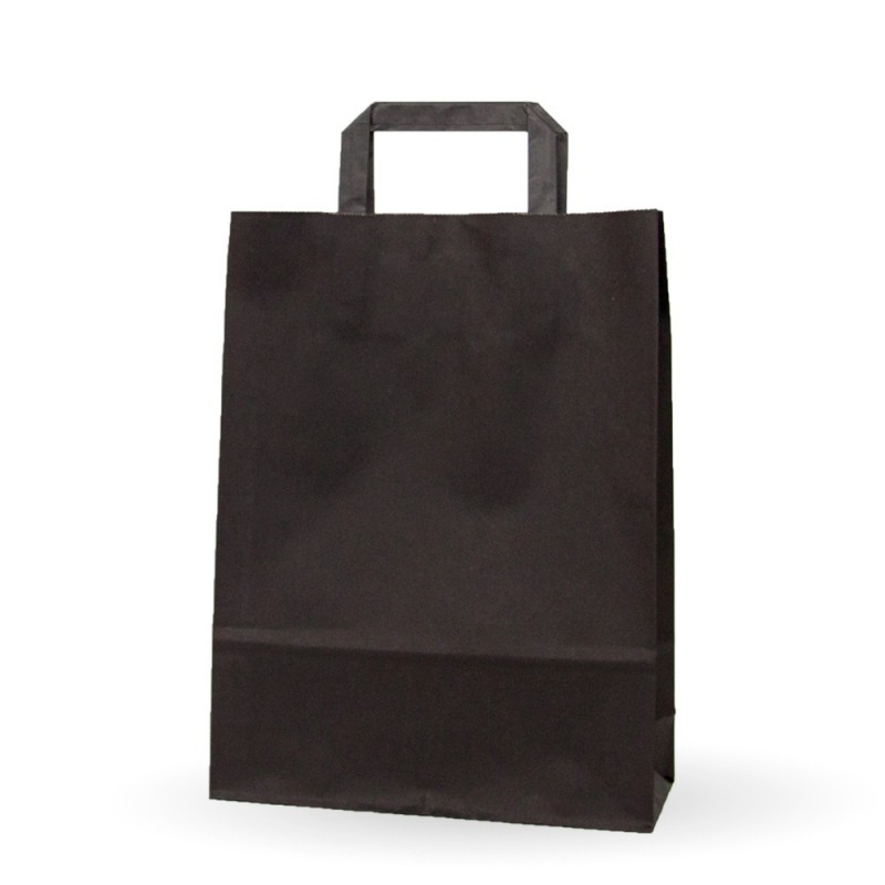 Bolsa de papel negra con asa plana. Caja Medida: