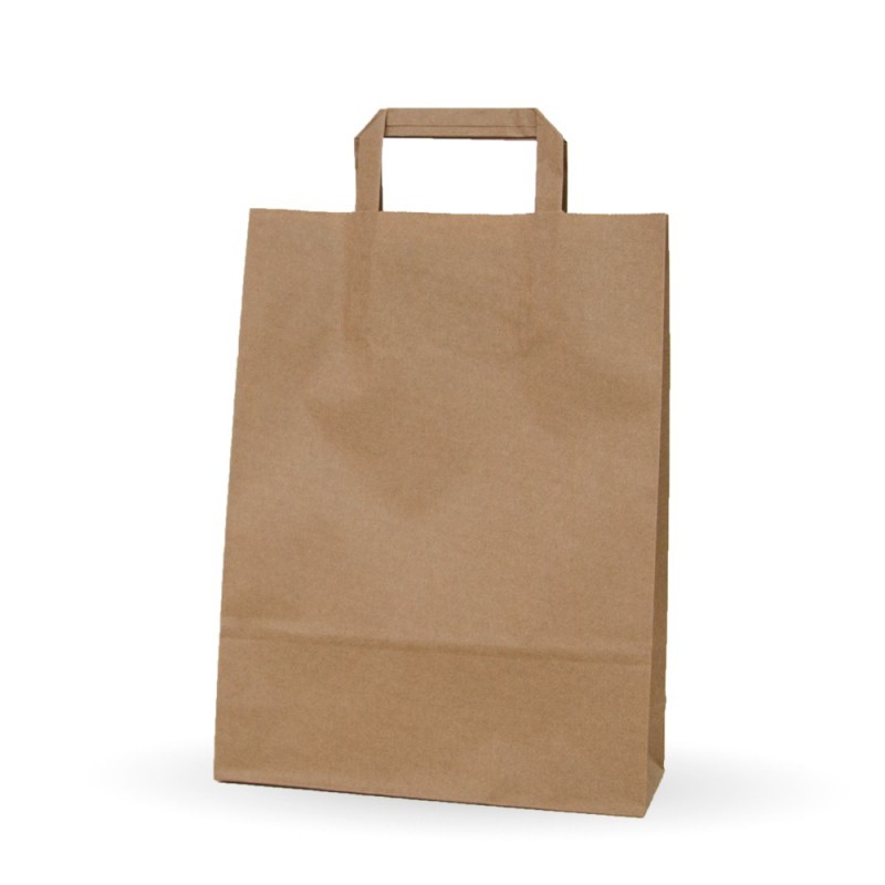 Bolsa de papel kraft con asa plana, medida 25+9x34, papel 80 gramos. Bolsa de papel kraft con asa plana, medida 25+9x34, papel 80 gramos.