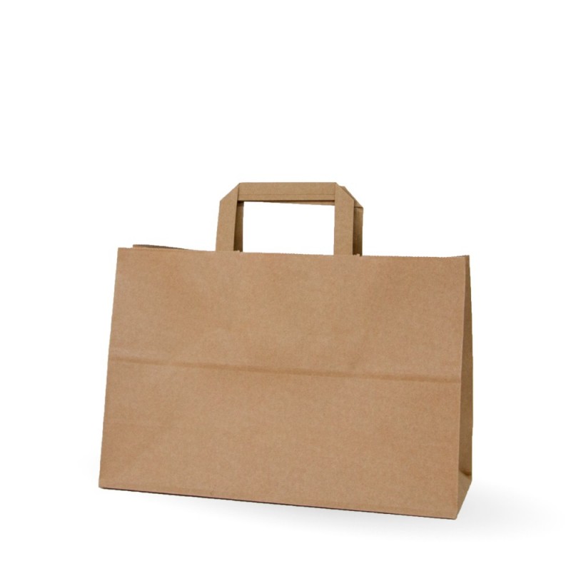 Bolsa de papel kraft con asa plana con papel de 100 gramos. Bolsa de papel kraft con asa plana con papel de 100 gramos.