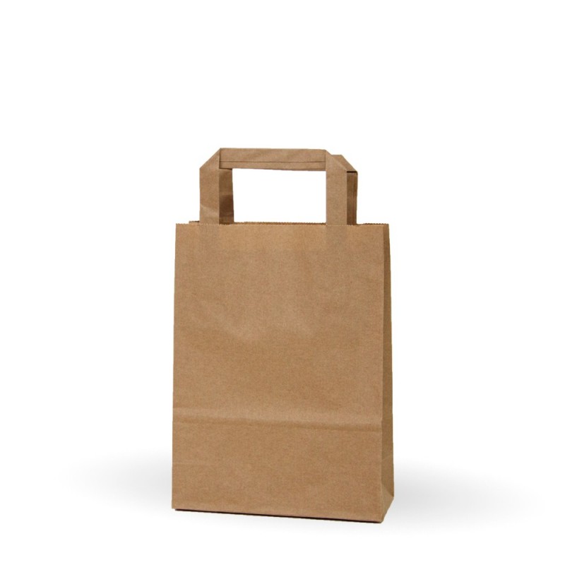 Camel 18+8x24 | Bolsa de papel kraft marrón con asa plana (Caja 225uds.) Camel 18+8x24 | Bolsa de papel kraft marrón con asa plana (Caja 225uds.)