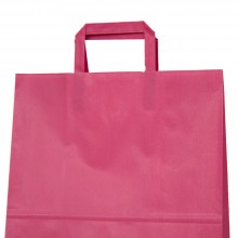 Bolsa de papel rosa fucsia con asa plana, fabricada con papel de celulosa de 100 gramos