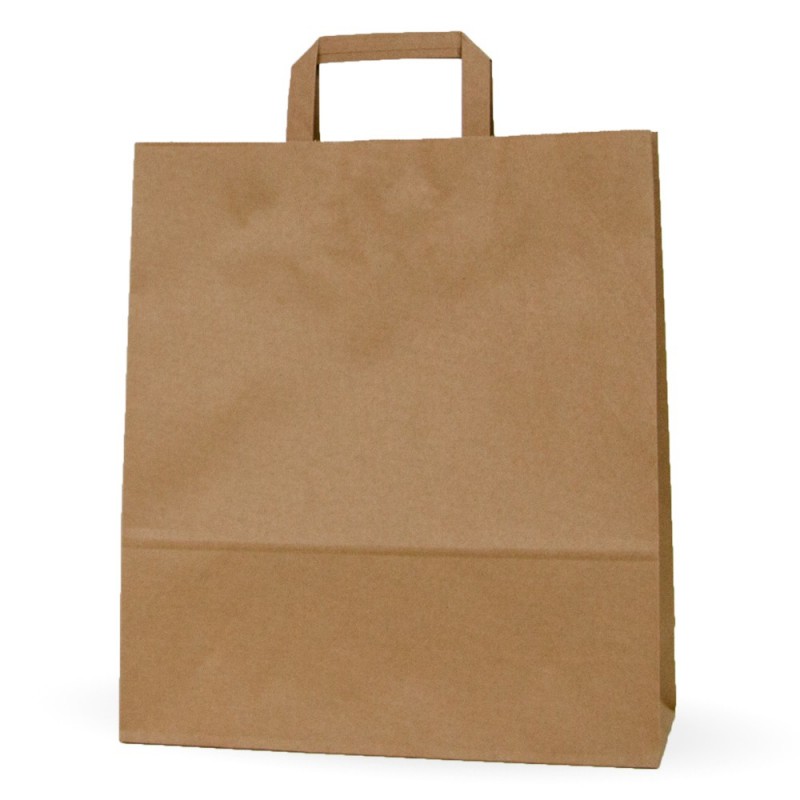 Bolsa de papel kraft con asa plana, fabricada con papel de color marrón de 100 gramos Bolsa de papel kraft con asa plana, fabricada con papel de color marrón de 100 gramos