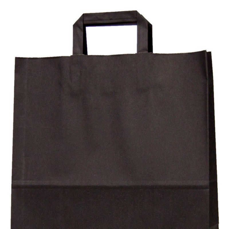 Bolsa de papel negra con asa plana. Caja 125uds - Medida: 32+17x40cm