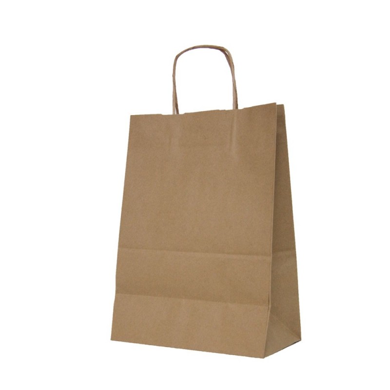 Bolsa de papel con asa plana color kraft marrón de 100 gramos y con una medida 24+11x32 Bolsa de papel con asa plana color kraft marrón de 100 gramos y con una medida 24+11x32