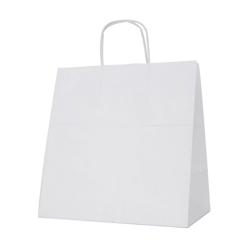 Prevención lechuga Ambos Bolsa de papel blanca con asa plana. Caja 125uds. - Medida:30+19x32 cm.