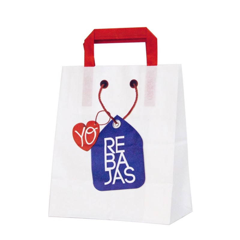 Bolsa de papel para rebajas con asa plana. Caja 225uds - Medida: