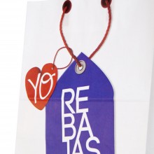 Bolsa de papel impresa para rebajas con asa plana