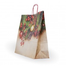 Bolsa de papel impresa para Navidad con asa retorcida o rizada.