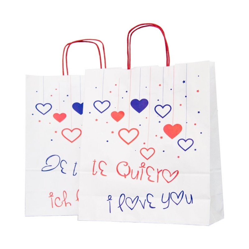 articulo romántico Maestría Bolsa de papel impresa para regalo. Caja 125uds - Medida: 32+12x37cm