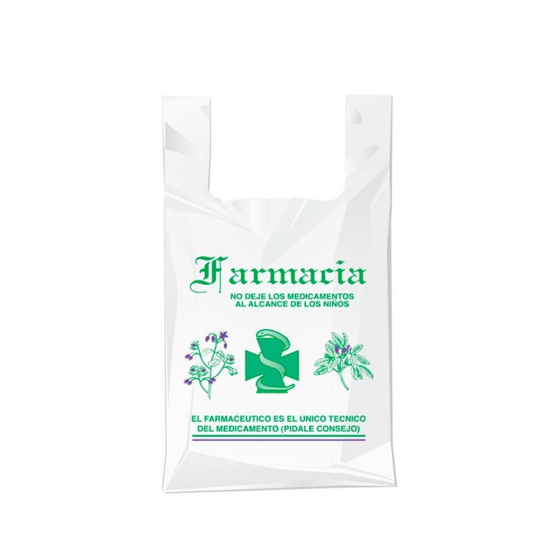 Bolsa compostable y biodegradable para farmacia con una medida de 25/15x30 centímetros.