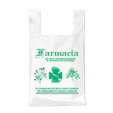 Bolsa compostable y biodegradable para farmacia con una medida de 40/26x50 centímetros.