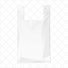 Bolsa de plástico blanca con asa de camiseta fabricada un 70% de material reciclado con una medida de 30/19x40 centímetros